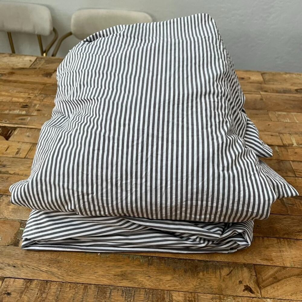 Serena & Lily Gray Striped King Flat & Fitted Sheet Set 100% Cotton